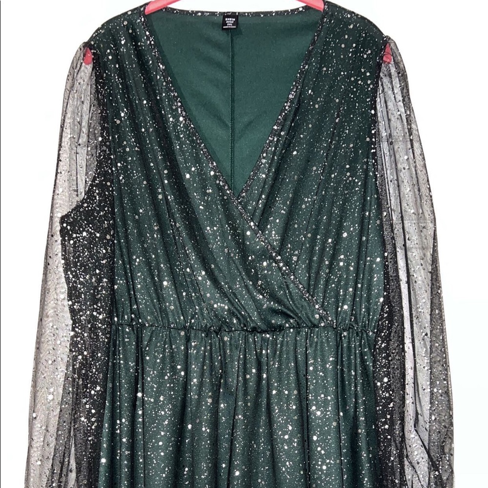 SHEIN 2X mesh overlay dress in a hunter green.